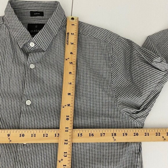 01.Algo Mens Medium Regular Fit Button Up Shirt Gray Stripe Cotton Stretch - Picture 8 of 9